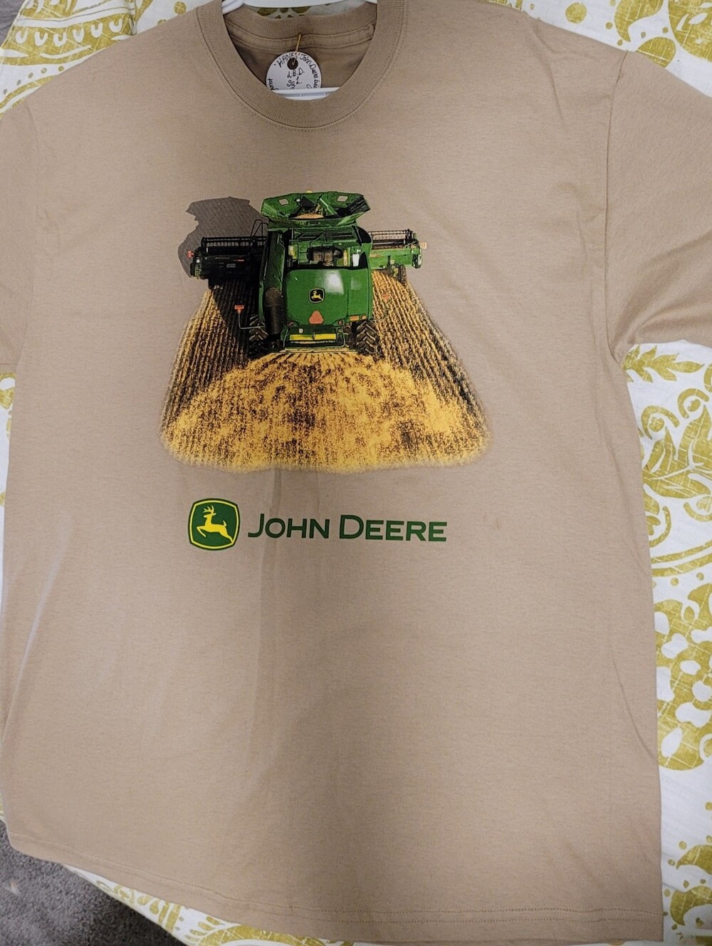 JOHN DEERE Tan T‑Shirt with Green Tractor Graphic